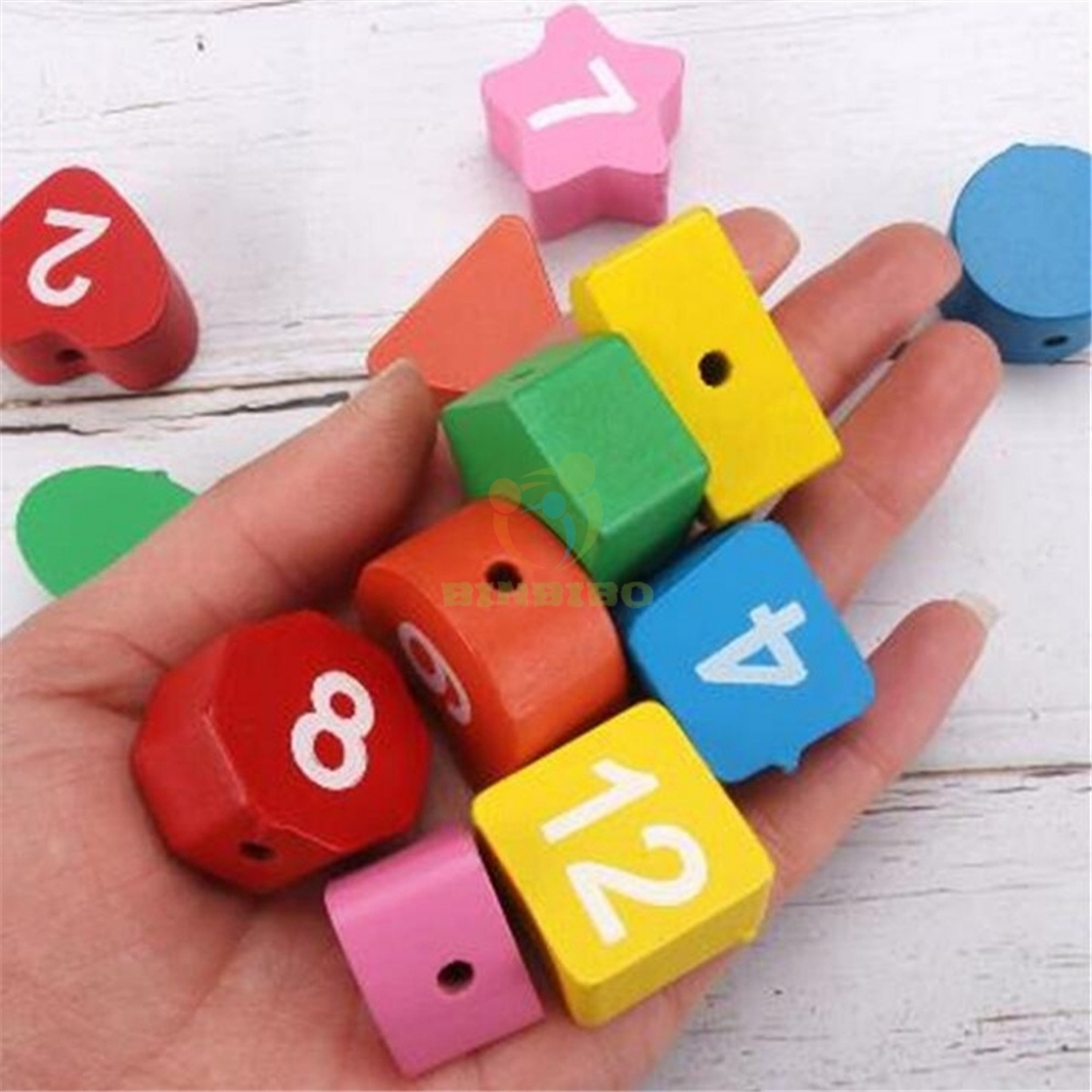 Đồng hồ gỗ đồ chơi xâu hạt giúp bé nhận biết màu sắc hình khối phát triển kỹ năng luyện tay mắt Binbibo