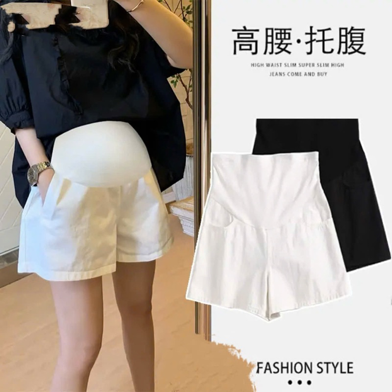 quần đùi bầu jean kaki ống rộng có chun chỉnh bụng tiện lợi (ĐÙI JEAN KAKI)