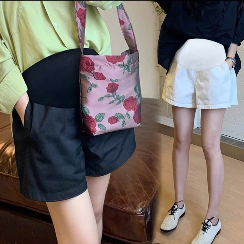 quần đùi bầu jean kaki ống rộng có chun chỉnh bụng tiện lợi (ĐÙI JEAN KAKI)