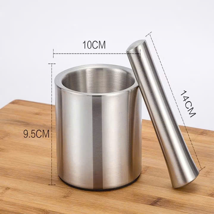 Set Cối Có Nắp Đậy Chống Bắn,Dụng Cụ Giã Gia Vị Nhà Bếp Tiện Lợi Mỗi Ngày - BỘ CỐI CHÀY GIÃ INOX 304 ĐA NĂNG
