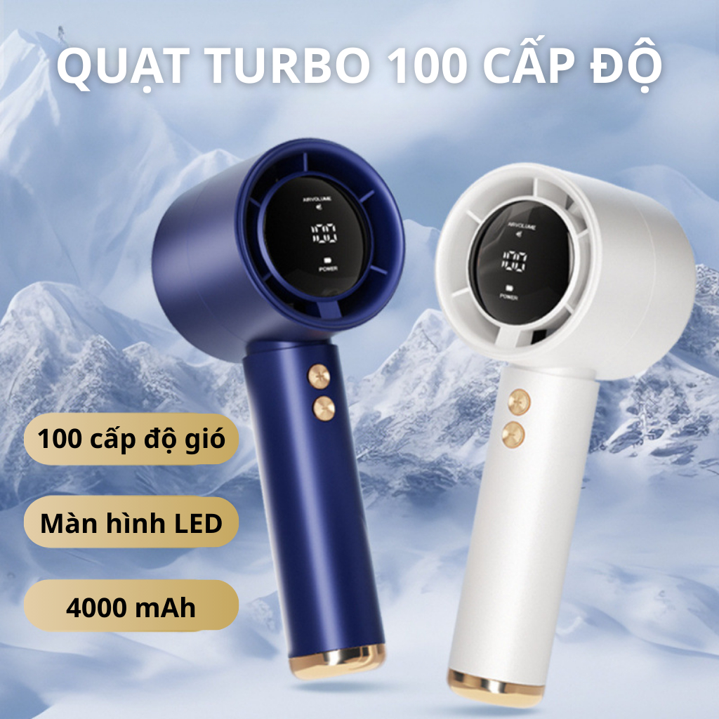 Quạt cầm tay mini 5 cấp độ tích điện dung lượng pin khủng có màn hình LED hiển thị cao cấp
