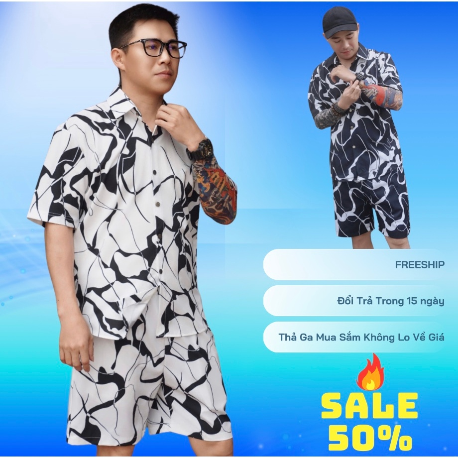 Set Lụa Cộc Tay Cao Cấp Nam LIMINO – Đi Biển Hoạ Tiết Vân Đá | Shopee ...