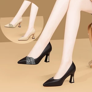 Giày Cao Gót Nữ Da Bóng Gót Cao 7P Quai Phối Kim Sa Sang Trọng Thanh Lịch - Mã CG801
