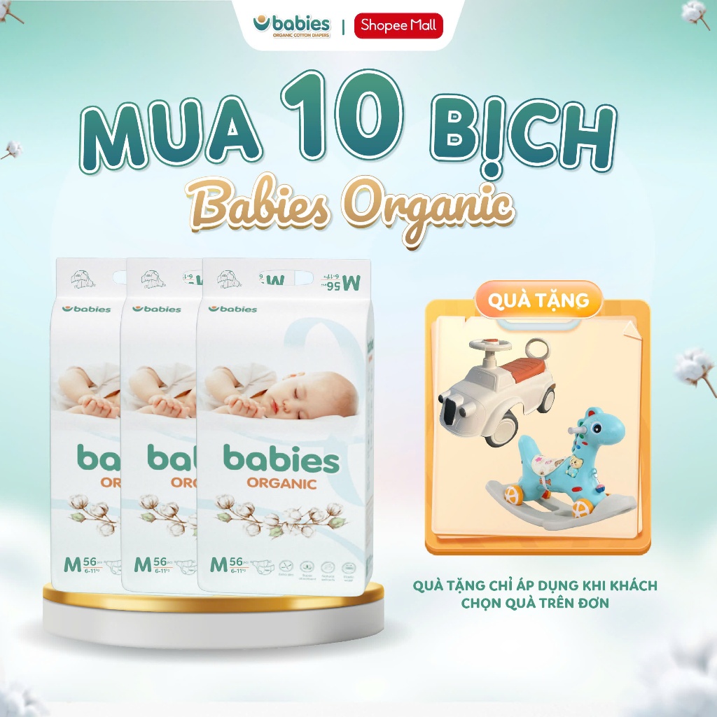 Ảnh Combo 10 Bịch Tã/Bỉm Babies Organic Mỏng Thoáng, Siêu Thấm Hút, Mềm Mịn, Có Đủ Size NB/S/M/L/XL/2XL/3XL 1