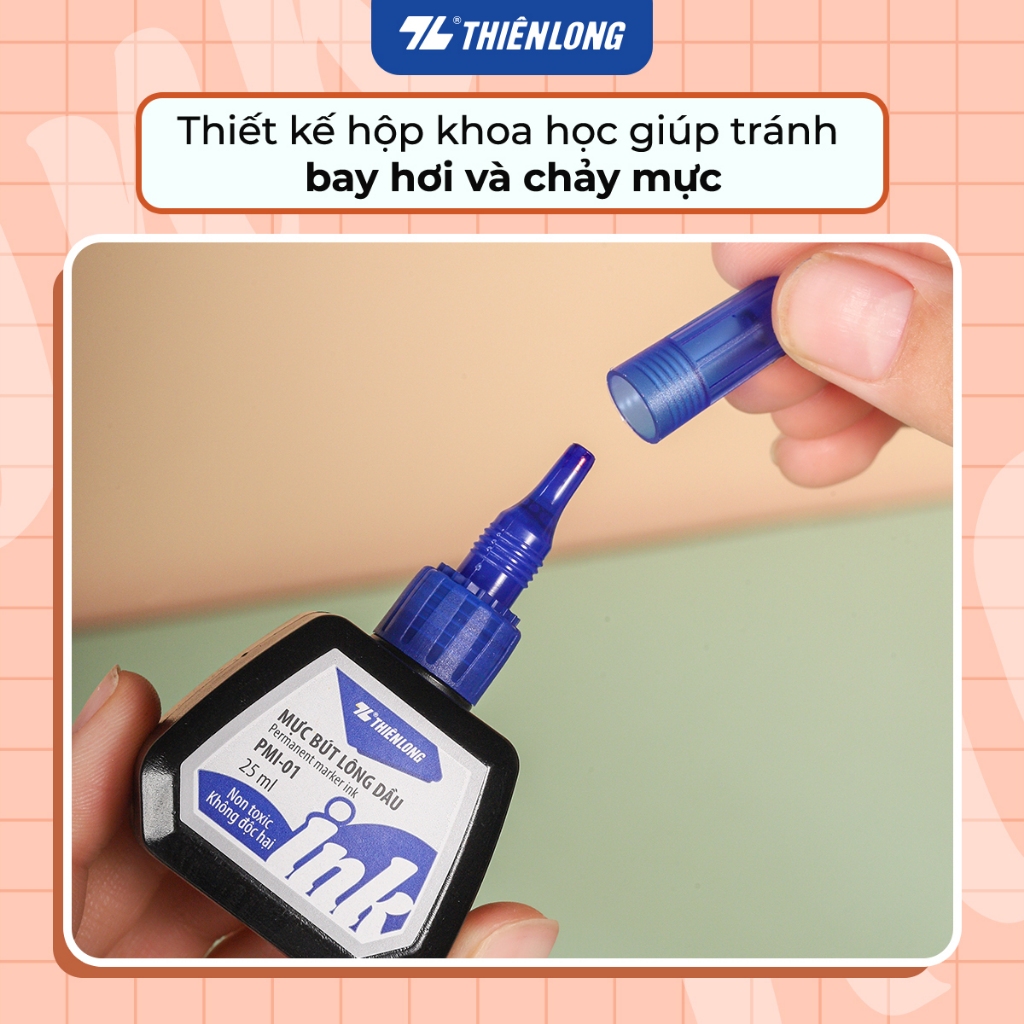 Ảnh Mực bút lông dầu Thiên Long PMI-01 gồm 3 màu mực: Xanh/ Đỏ/ Đen, bám dính tốt, không độc hại theo tiêu chuẩn Châu Âu 3