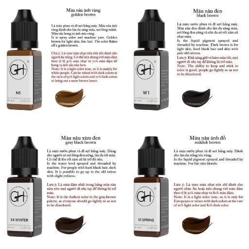Mực GH Chuyên HairStrokes Tạo Sợi Bằng Máy, Phun Rải Hạt Chân Mày, mực phun mày, môi_chai chiết 5ml, full 10ml