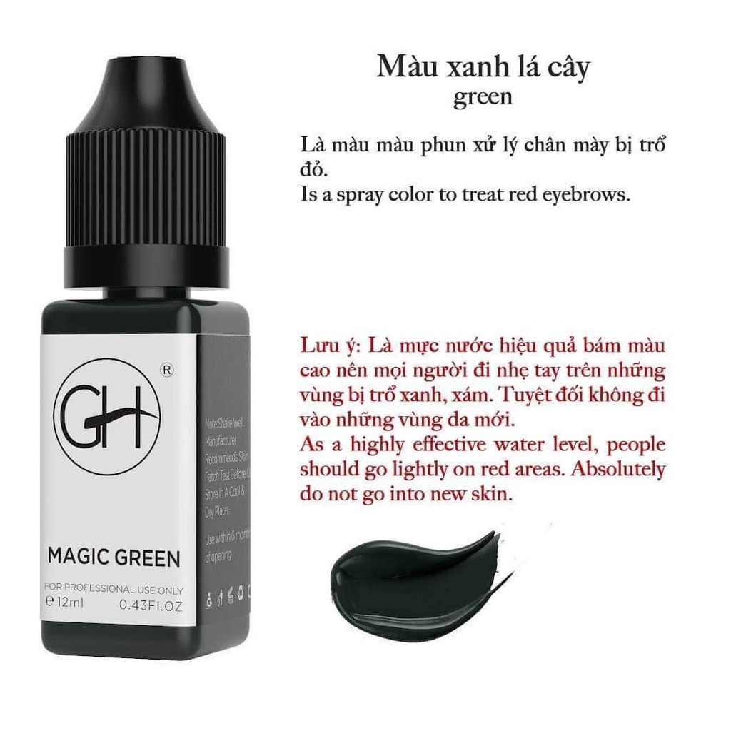 Mực GH Chuyên HairStrokes Tạo Sợi Bằng Máy, Phun Rải Hạt Chân Mày, mực phun mày, môi_chai chiết 5ml, full 10ml