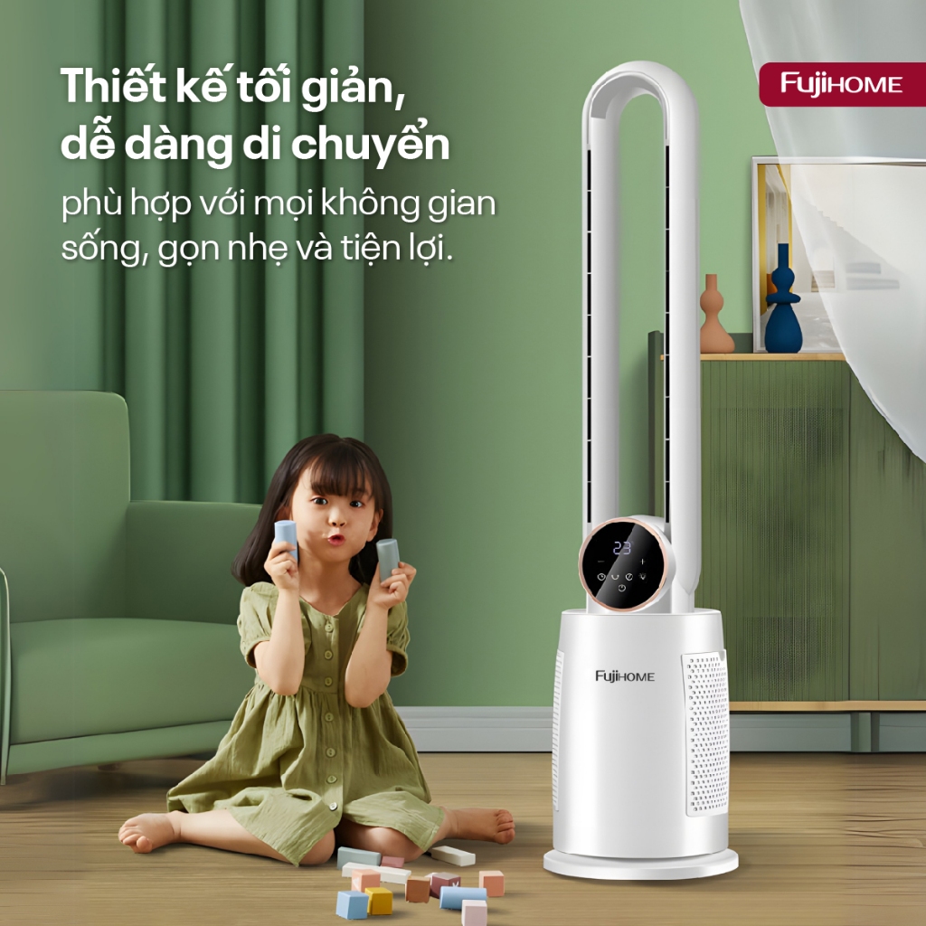 Quạt không cánh FUJIHOME BF-03R nhập khẩu, Quạt tháp lọc không khí Ion âm điều khiển từ xa