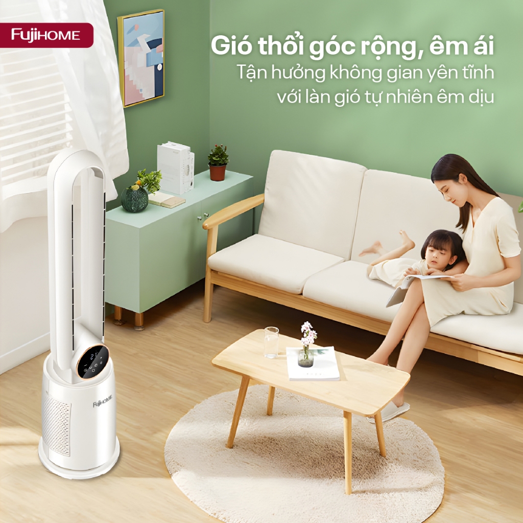 Quạt không cánh FUJIHOME BF-03R nhập khẩu, Quạt tháp lọc không khí Ion âm điều khiển từ xa