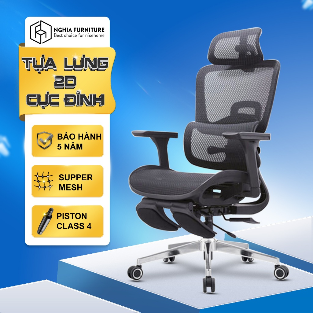 Ảnh Ghế công thái học Nghia Furniture Mirai Pro, Tựa lưng điều chỉnh, tay vịn 4D, Piston class 4 1