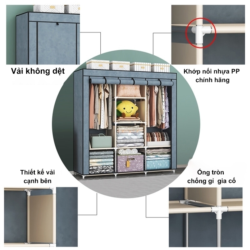 𝐎𝐥𝐢𝐟𝐞 Tủ Vải Khung Thép Titan Tủ Đựng Quần Áo Lắp Ráp Đa Năng Tủ Quần Áo Tiện Lợi