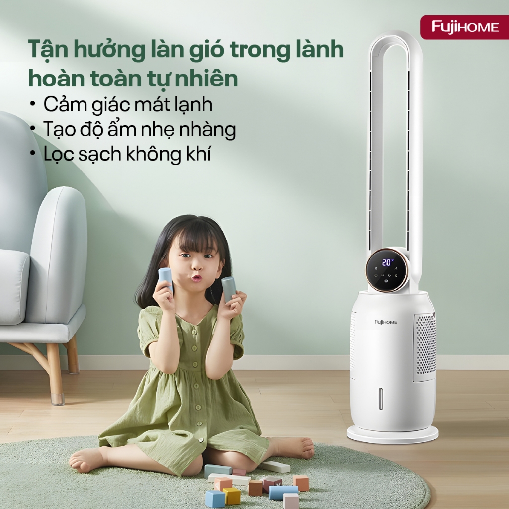 Quạt không cánh hơi nước nhập khẩu FUJIHOME BF-03.RC, Quạt lọc không khí làm mát tiết kiệm điện