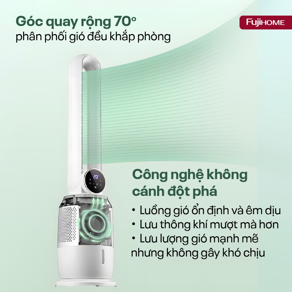 Quạt không cánh hơi nước nhập khẩu FUJIHOME BF-03RC, Quạt lọc không khí Ion âm tiết kiệm điện