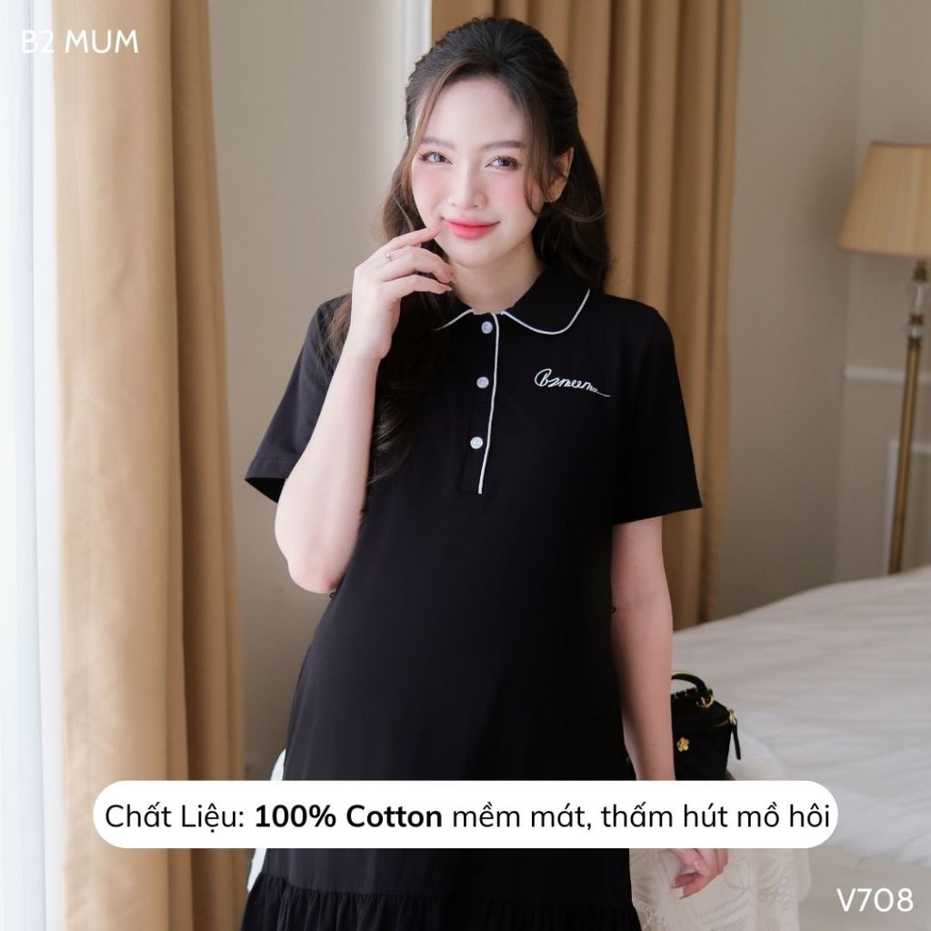 Váy bầu thiết kế chất cotton 4 chiều con giãn thấm hút mồ hôi in chữ cách điệu mặc đi làm đi chơi - V708 B2 MUM