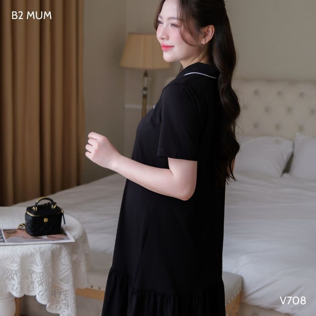 Váy bầu thiết kế chất cotton 4 chiều con giãn thấm hút mồ hôi in chữ cách điệu mặc đi làm đi chơi - V708 B2 MUM