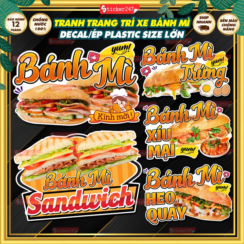 Decal Bánh Mì, Bánh Mỳ Thịt Chống Nước 🌈𝑭𝒓𝒆𝒆𝒔𝒉𝒊𝒑 Hình Dán/Ép Plastic ...