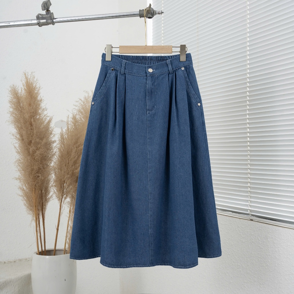 Ảnh Chân váy jeans nữ mã 2322 dáng xòe lưng thun co giãn – chân váy denim công sở basic dễ phối đồ 3