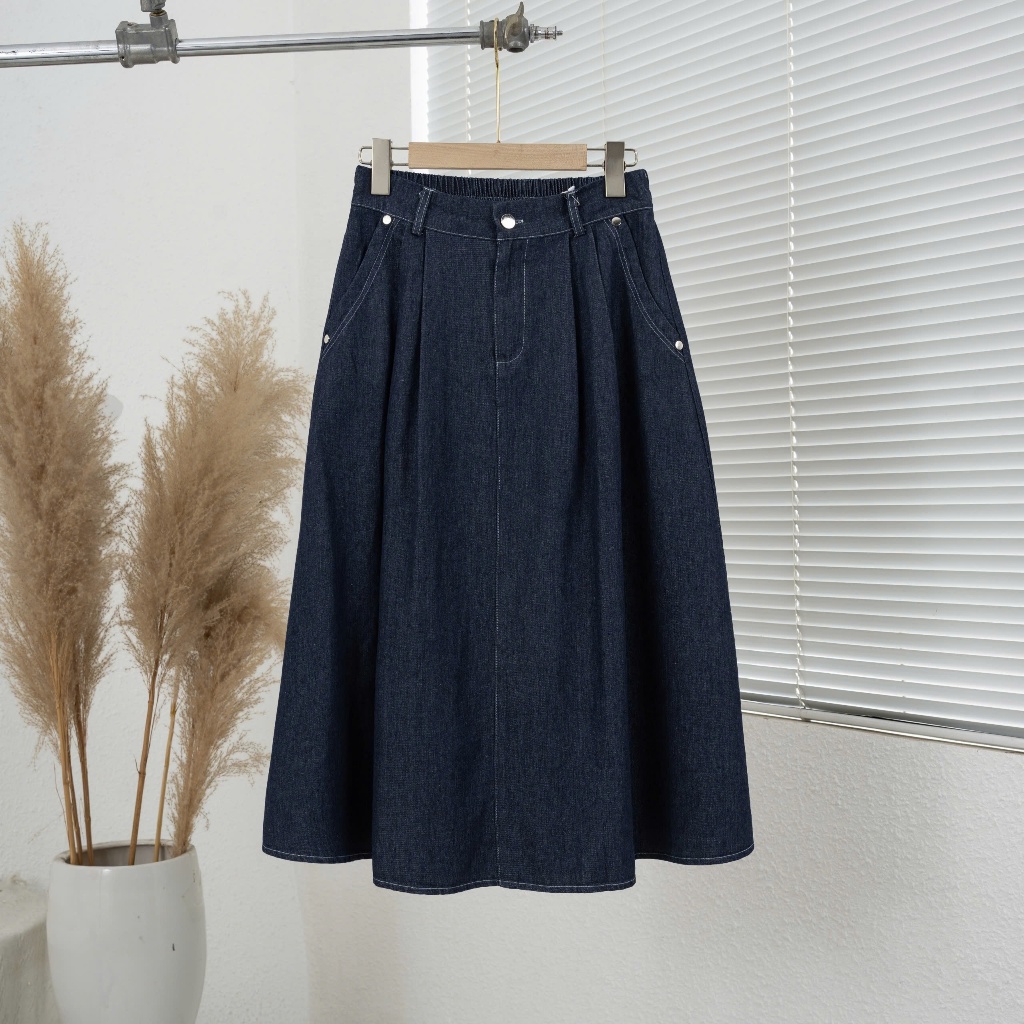 Ảnh Chân váy jeans nữ mã 2322 dáng xòe lưng thun co giãn – chân váy denim công sở basic dễ phối đồ 4