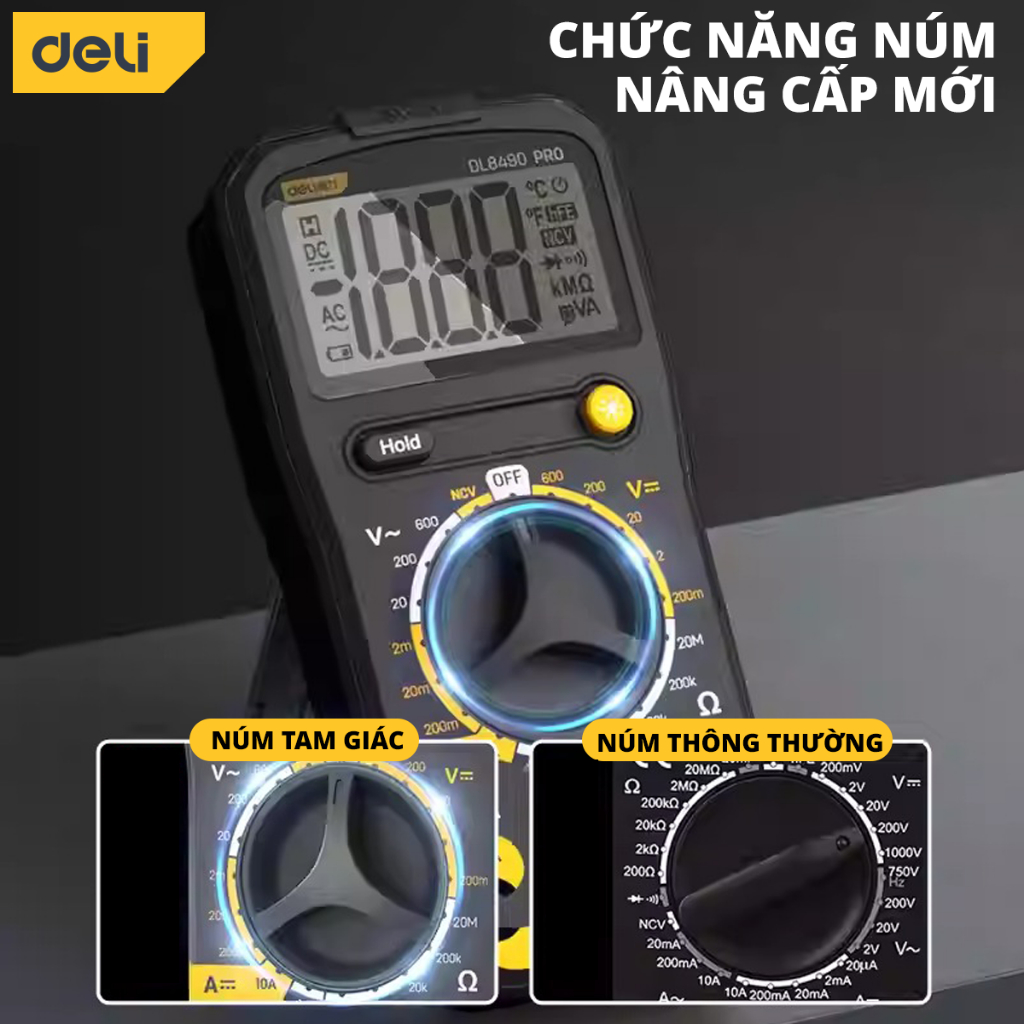 Product image Đồng hồ vạn năng Deli chính hãng - Màn hình LED kỹ thuật số - Phạm vi đo 600V - Bảo hành 12 tháng - DL8490 2