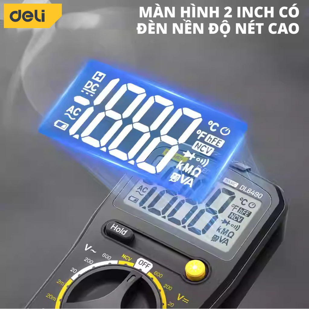 Product image Đồng hồ vạn năng Deli chính hãng - Màn hình LED kỹ thuật số - Phạm vi đo 600V - Bảo hành 12 tháng - DL8490 5
