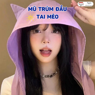 Mũ Trùm Đầu Tai Mèo Mũ Chống Nắng Thoáng Khí Khăn Trùm Đầu Đi Biển, Đi Chơi NGÓI HOME - MCN03