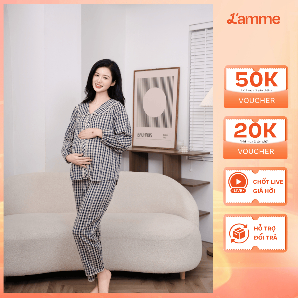Ảnh Bộ đồ ngủ mặc nhà Dalia họa tiết kẻ caro trẻ trung, chất liệu đũi mềm mại, kiểu dáng năng động thiêt kế by L'AMME 1