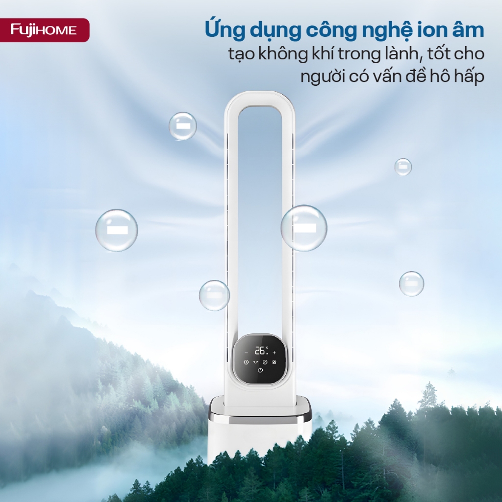 Quạt làm mát lọc không khí HEPA và Ion âm FUJIHOME BF-05R-HEPA, Quạt không cánh điều khiển từ xa