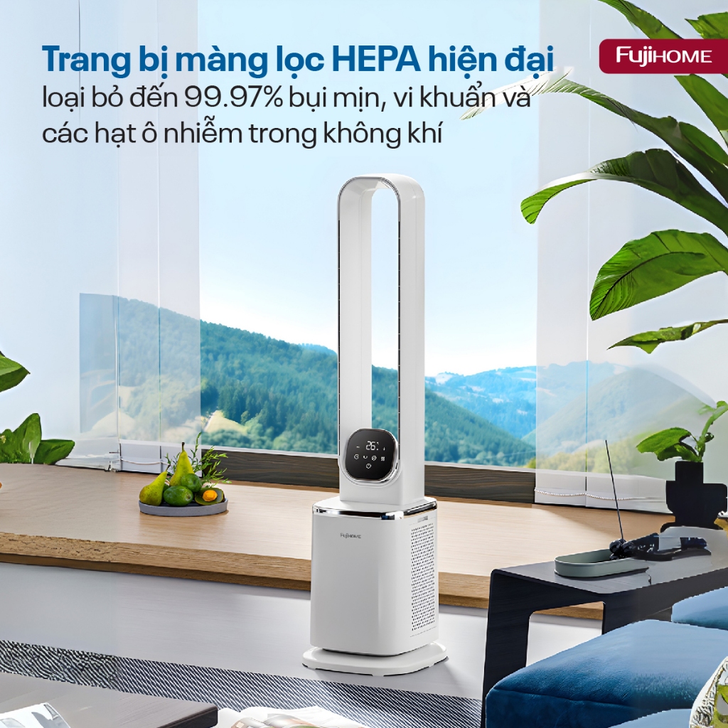 Quạt làm mát lọc không khí HEPA và Ion âm FUJIHOME BF-05R-HEPA, Quạt không cánh điều khiển từ xa