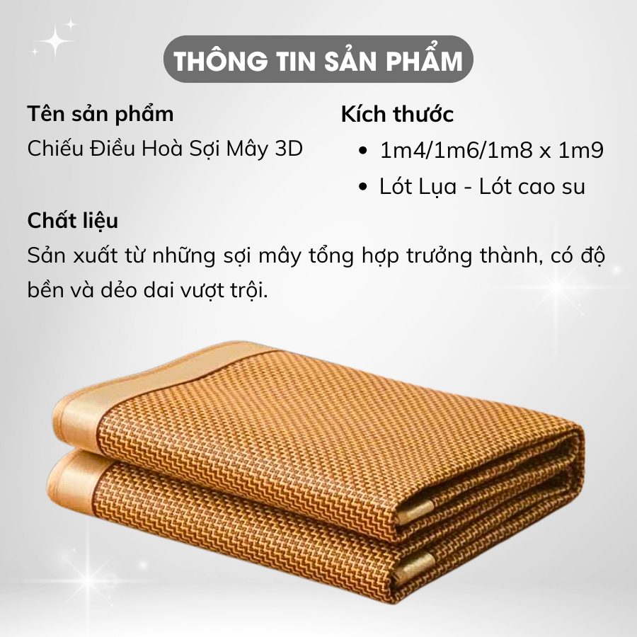 Ảnh Chiếu Điều Hoà Sợi Mây 3D Tự Nhiên Cao Cấp Mặt Sau Chiếu Mây Lót Lụa Nằm Ngủ Mát Lạnh Mùa Hè Êm Viền Vải Có Chun Cài Góc 2