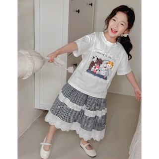 [B&G] Sét áo cotton+chân váy trắng dài tiểu thư cho bé gái từ 10-45kg(2-12 tuổi)