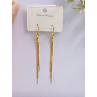 Khuyên tai toàn ten lùng liểng dạng dây lụa mạ vàng 18K hàng titan  dành cho nữ