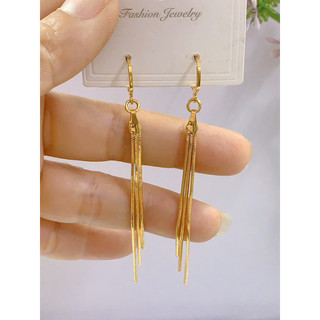 Khuyên tai toàn ten lùng liểng dạng dây lụa mạ vàng 18K hàng titan  dành cho nữ