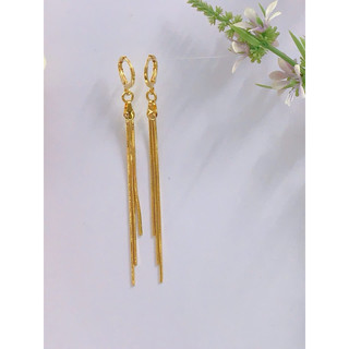 Khuyên tai toàn ten lùng liểng dạng dây lụa mạ vàng 18K hàng titan  dành cho nữ