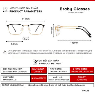 Gọng kính lão đọc sách viễn thị Braby Glasses cho người lớn tuổi Kkim loại cao cấp chắc chắn KL13