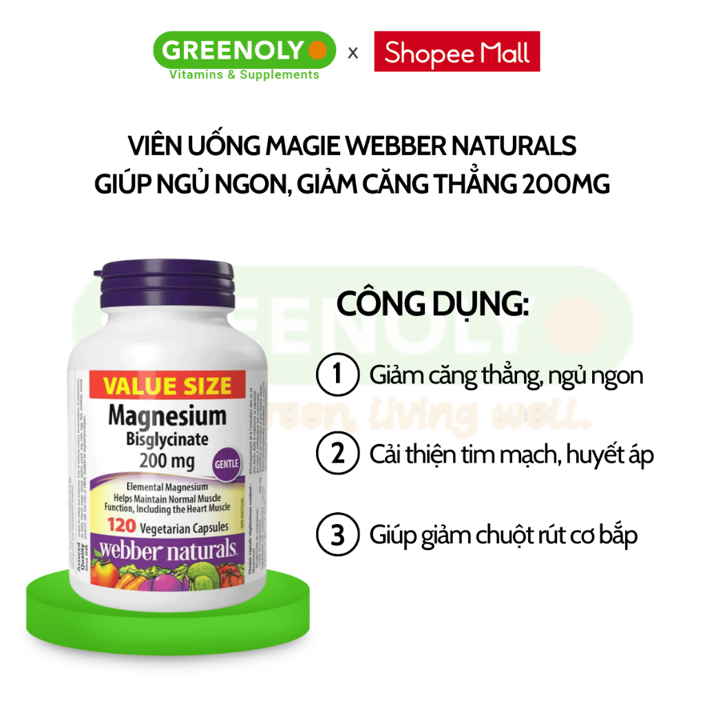 Ảnh Viên uống bổ sung Magiê Webber Naturals Magnesium Bisglycinate 200mg 2