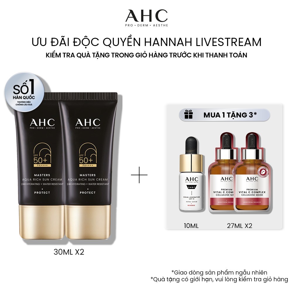 Ảnh [MUA 1 TẶNG 1] Kem chống nắng AHC phổ rộng 400nm căng mướt da chuẩn Hàn Masters Aqua Rich Sun Cream 30ml 1