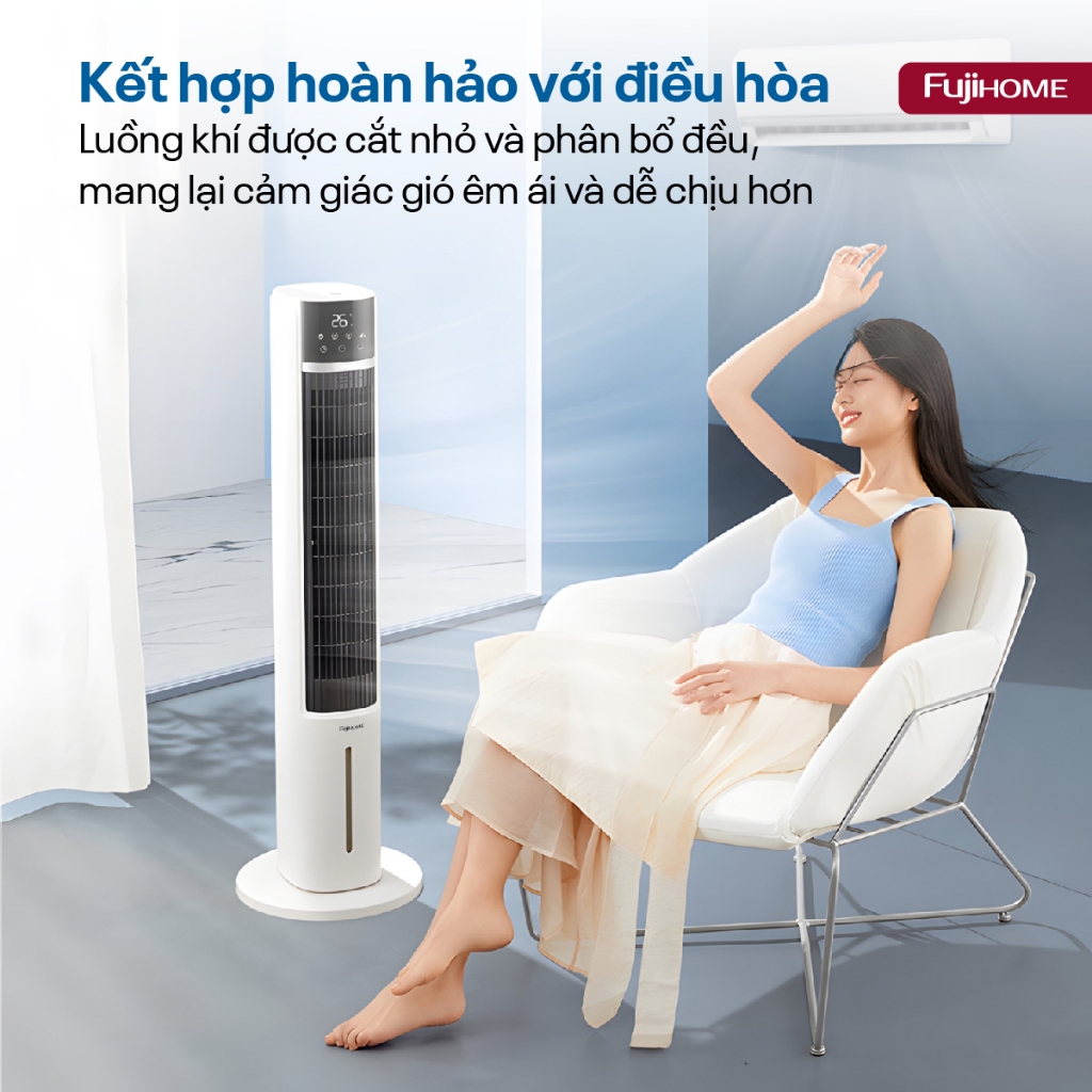 Quạt tháp làm mát bằng hơi nước nhập khẩu FUJIHOME, Quạt lọc không khí Ion âm điều khiển từ xa