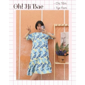 Đầm babydoll hoa tay phồng