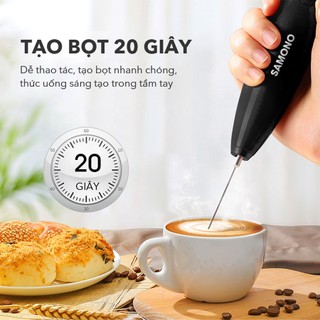 (BH 1 năm) Máy tạo bọt cà phê Samono SW-MFB11 đen, cầm tay không dây, dùng pin tiện lợi sử dụng máy đánh trứng đánh bọt