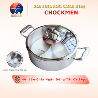 Nồi Lẩu Chia Ngăn Chockmen Kèm Nắp Dùng Tất Cả Bếp, Nồi 2 Ngăn Ăn Lẩu Inox Cao Cấp