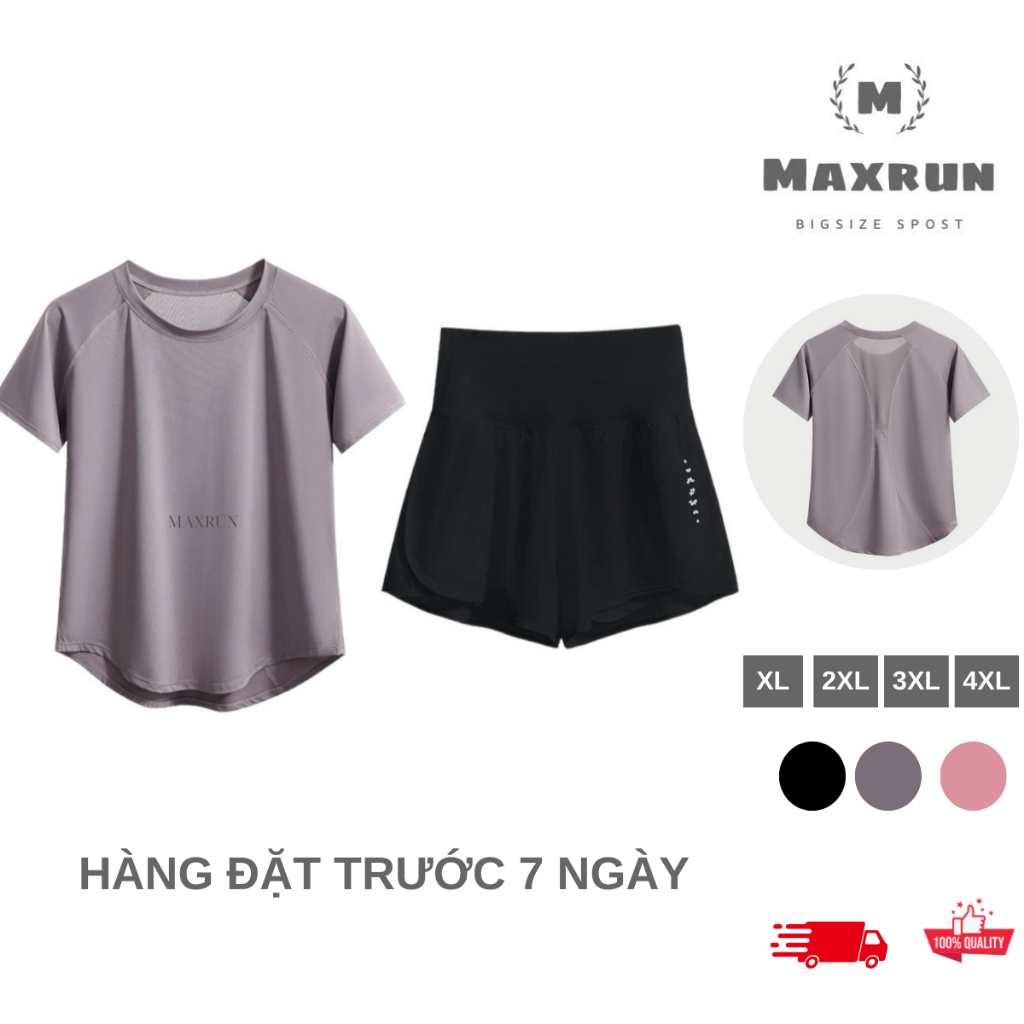 Set bộ đồ tập gym thể thao nữ bigsize cotton lạnh, Bộ quần áo tập cộc ...
