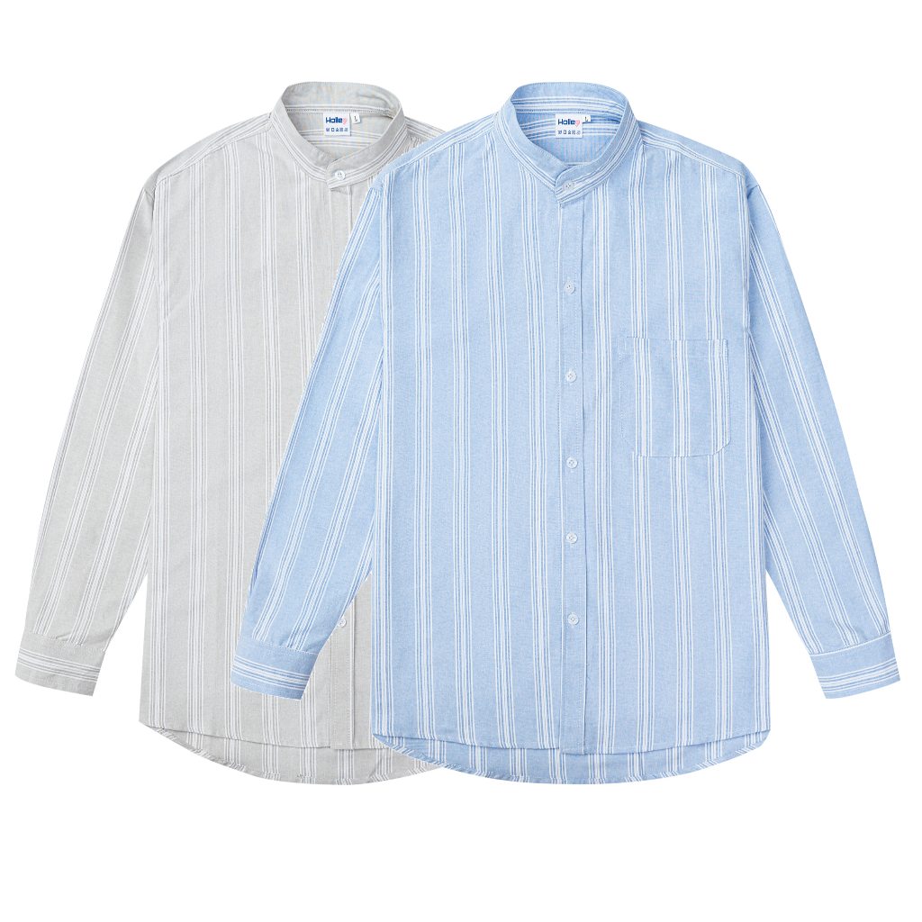 Áo Sơ Mi Nam Cổ Tàu Chất Oxford Dáng Rộng Cao Cấp Họa Tiết Kẻ Sọc Basic Halley A36