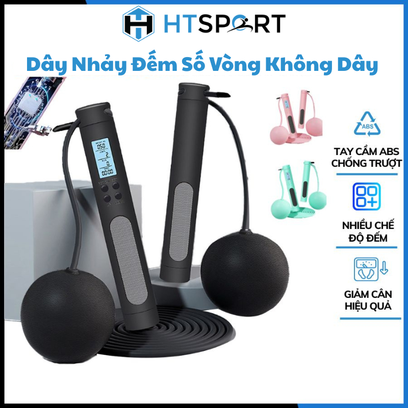 Dây Nhảy Điện Tử Cán Trụ Cao Cấp Có Đếm Số Vòng, Dây Nhảy Không Dây Có Bóng Giảm Cân Luyện Thể Lực