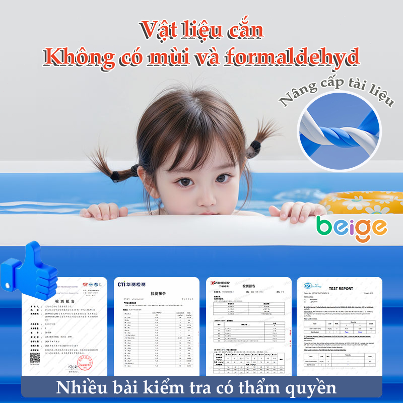 Bể bơi cho bé Beige, Vật liệu dày, chống thấm dày, Thiết kế gấp gọn,hồ bơi cho bé tại nhà