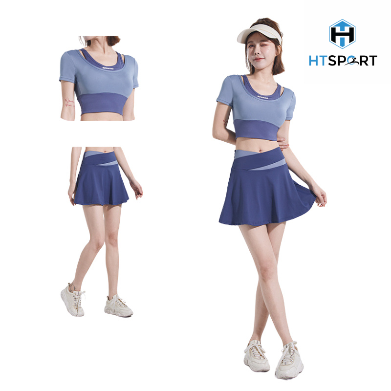 Bộ Tập Thể Thao Dành Cho Nữ, Set Đồ Tập Thể Thao Váy + Áo Croptop Tay Ngắn Tập Gym, Yoga, Tennis, Cầu Lông
