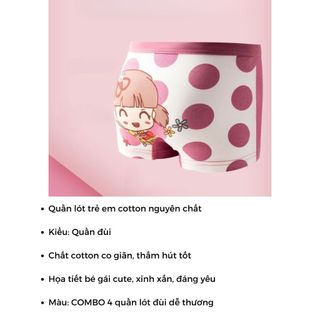 COMBO 4 Quần lót bé gái kiểu dáng năng động họa tiết cô bé xinh xắn chất cotton co giãn L8009 DEVARI