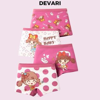 COMBO 4 Quần lót bé gái kiểu dáng năng động họa tiết cô bé xinh xắn chất cotton co giãn L8009 DEVARI