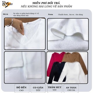 Áo Thun Tay Dài Cổ V Trơn Basic Dáng Dài Ôm Body, Áo Kiểu Thun Nữ Tay Dài Kiểu Sexy TD08 Rusy