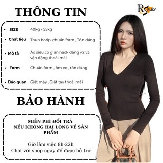Áo Thun Tay Dài Cổ V Trơn Basic Dáng Dài Ôm Body, Áo Kiểu Thun Nữ Tay Dài Kiểu Sexy TD08 Rusy