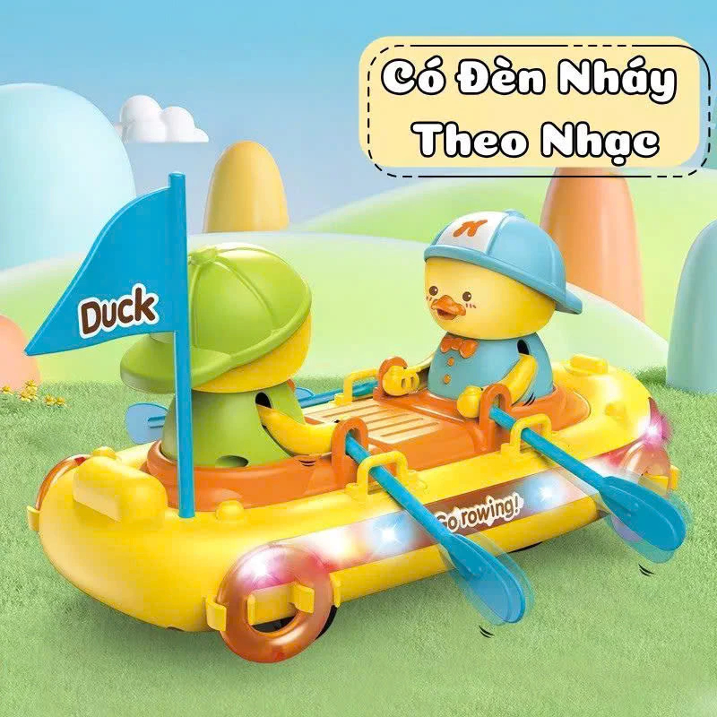 Đồ Chơi Con Vịt Chèo Thuyền Dễ Thương Có Đèn, Có Nhạc Cảm Biến Khi Gặp Chướng Ngại Vật